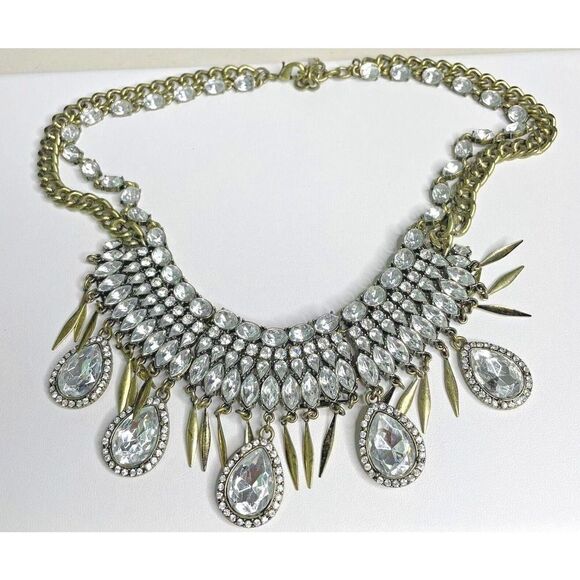 𝅺SIGNED Baublebar Crystal Rhinestone Cluster Bib Necklace Statement Art Deco - Picture 2 of 8